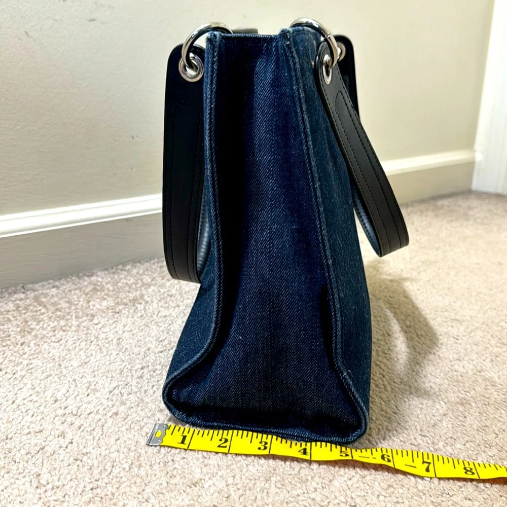 GUESS Dark Blue Denim Shoulder Bag with Red Logo Triangle
